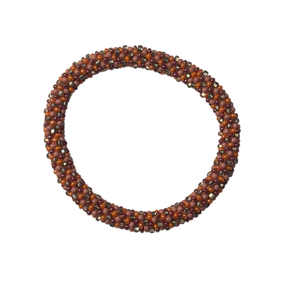 Sashka Bracelet Handmade Bohemian Chic Crochet Beaded‎ Roll-On Red Orange Gold